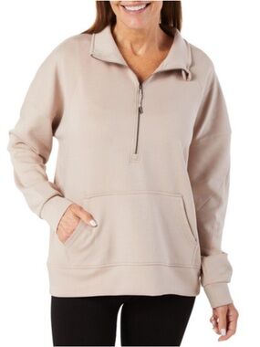 Marika Beige Quarter-Zip Pullover Hoodie